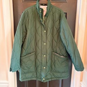 J. Crew Forest Green Quilted Puffer Coat